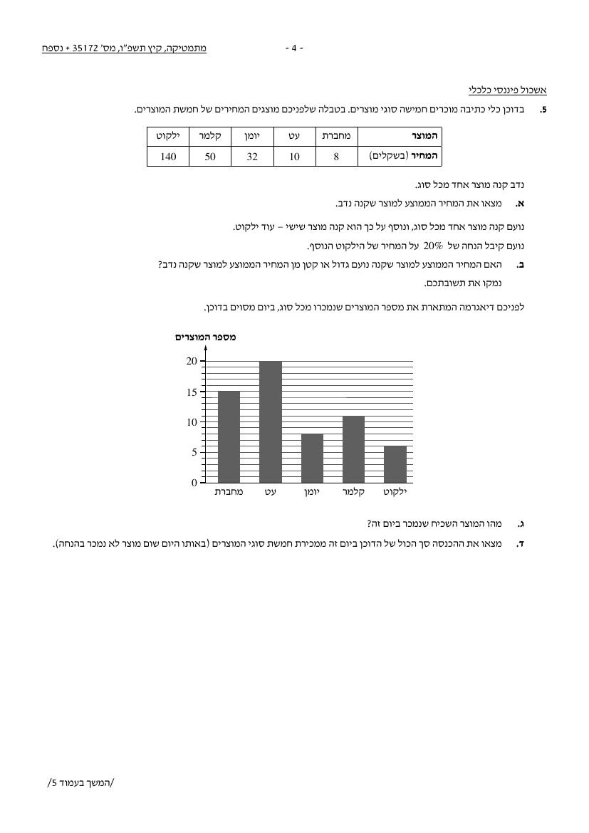 שאלון 172 קיץ 2026 מועד א' – עמוד 4