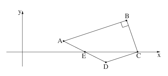 המרובע ABCD, הנקודה C על ציר ה־x והנקודה E על ציר ה־x