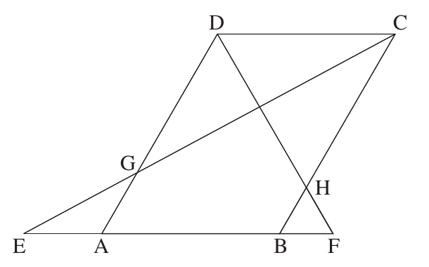 סרטוט סעיף א: המקבילית ABCD והנקודות E, F, G, H