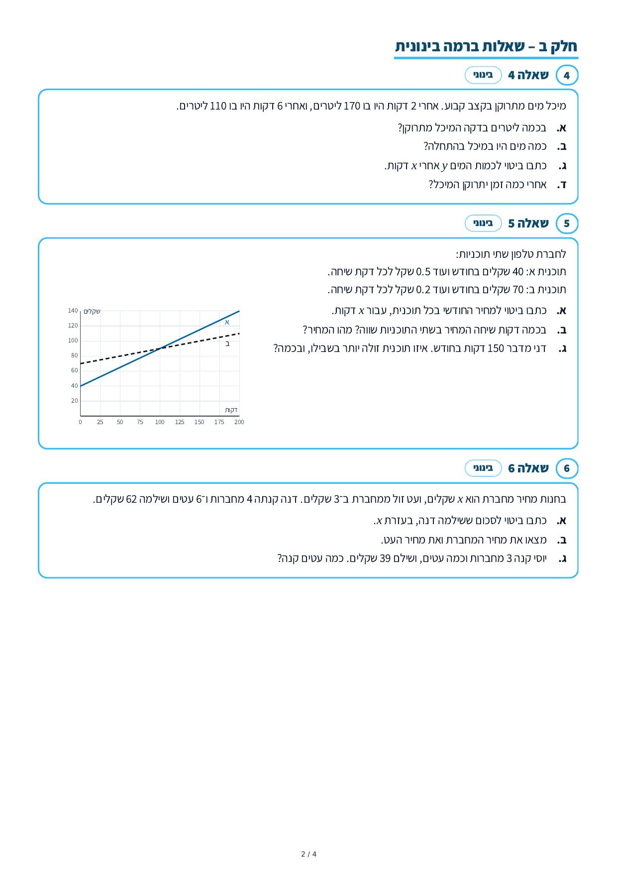 דף עבודה – פונקציה קווית, גרפים ואחוזים – עמוד 2